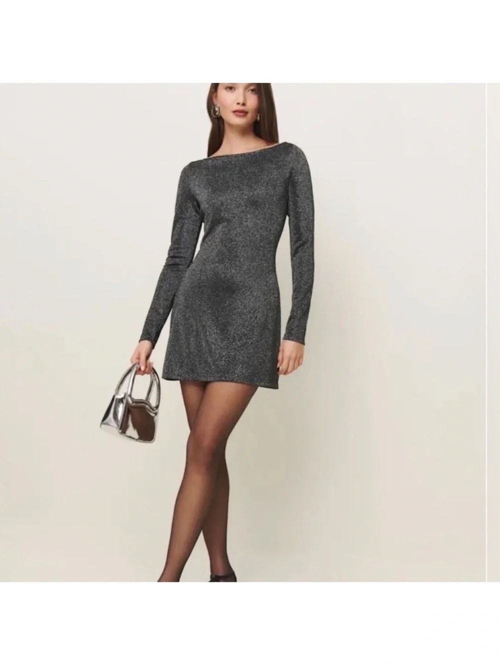 Reformation Jaelynn Knit Long Sleeve Sparkle Mini Dress Size XS